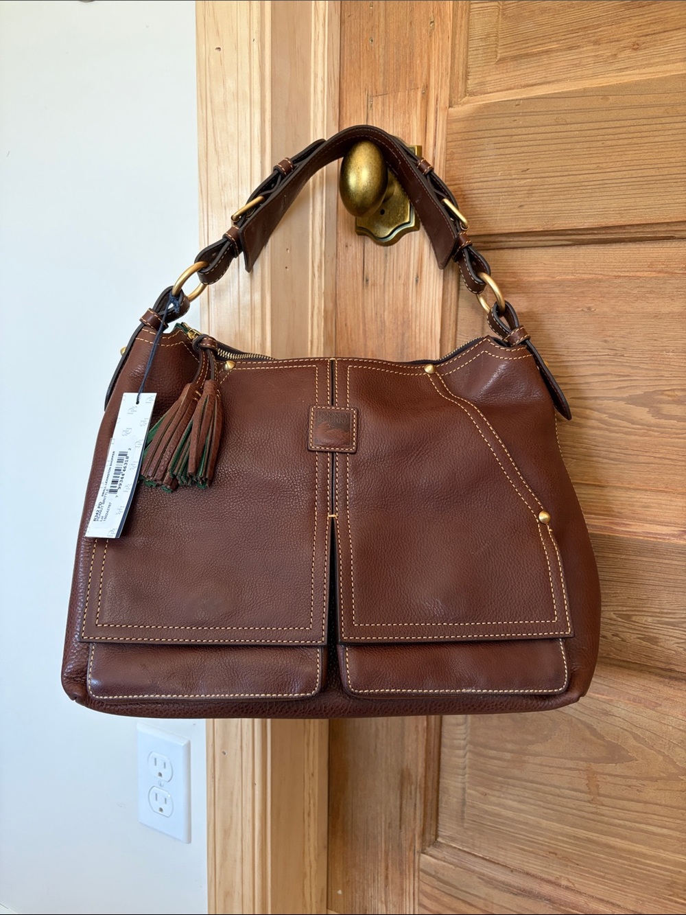 Dooney & Bourke Brown Pebbled Leather Shoulder Bag with Tassel